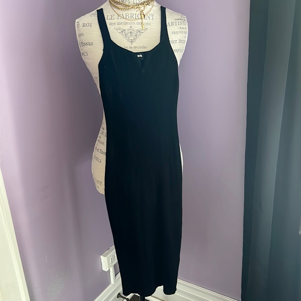 Black ribbed express slip dress